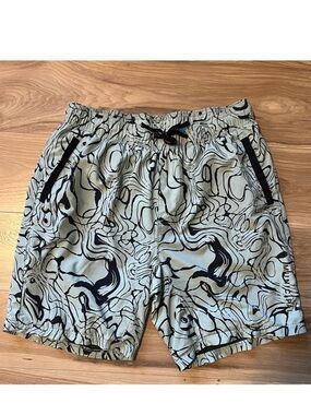 MUNICIPAL Shorts in Escape Chaos Light Mint and Black with Drawstring and Liner